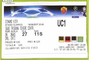 C1455 - Old 2007 ROME VS DYNAMO KIEV FOOTBALL MATCH TICKET-