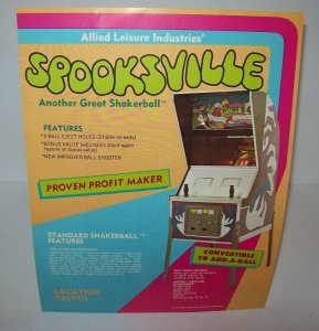 Spooksville Pinball FLYER Original Spooky Horror Artwork Sheet 1973 Allied