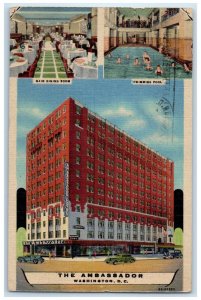 1951 The Ambassador Hotel Building Swimming Pool Cars Washington DC Postcard