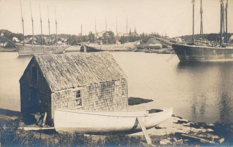 RPPC Harbor or River Scene near Poland, Maine