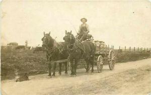 Man Riding Horse and Wagon, RPPC,