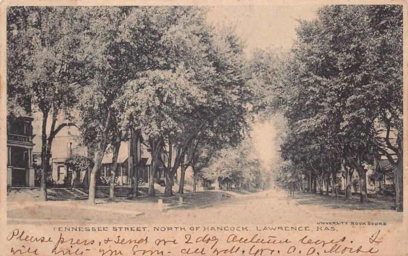 TENNESSEE STREET NORTH OF HANCOCK LAWRENCE KANSAS POSTCARD 1906