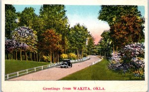 1920s Greetings from Wakita OK Country Road Scene Postcard