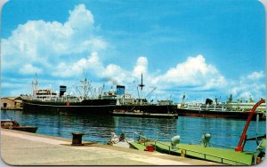 Vtg Mexico Busy Port of Veracruz Ships Boats Chrome View Postcard