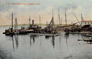 New London Connecticut Scott Wharf Waterfront Antique Postcard K68820