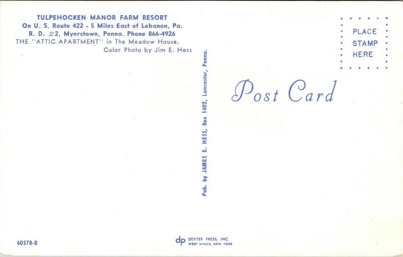 Postcard Tulpehocken Manor Farm Resort in Lebanon, Pennsylvania~135798 