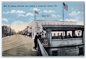 Oshkosh Wisconsin Postcard Main St. Showing Riverside Park Pavilion 1910 Vintage