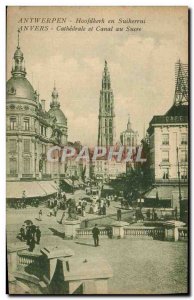 Old Postcard Antwerp Cathedral and sugar to the channel