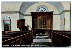 1908 Old Saint Andrews Parish Church Interior Altar Bench Charleston SC Postcard