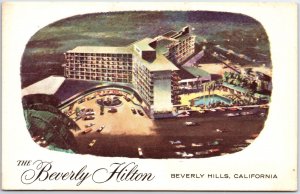 VINTAGE POSTCARD BIRD'S EYE VIEW OF THE BEVERLY HILTON HOTEL BEVERLY HILLS 1960s