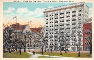 Columbus Ohio c1920 Postcard Post office & Hartman Theatre Building