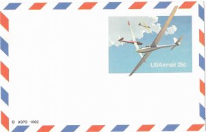 Glider Planes  USA 28 cent Airmail Postal Postcard 1982