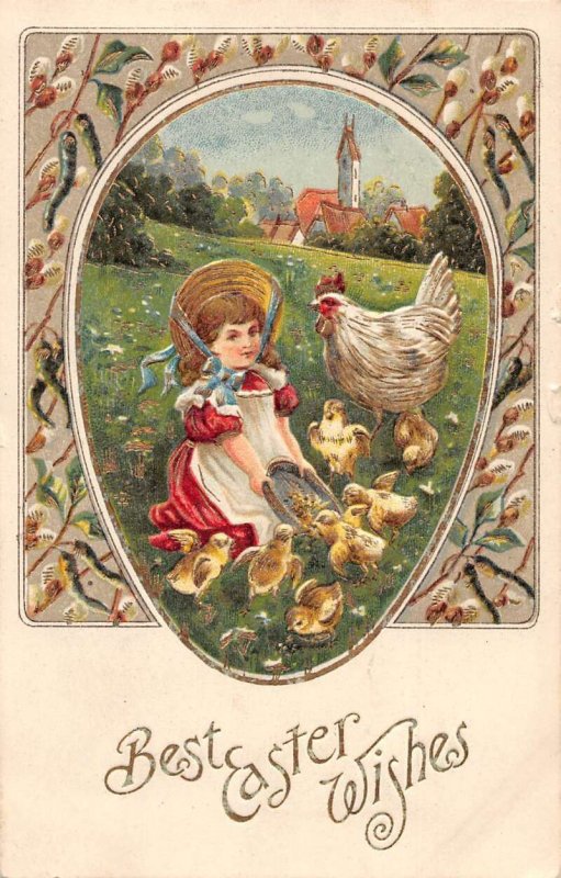 Easter Greetings Girl with Chicks Vintage Postcard AA29090