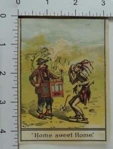 Victorian Trade Card Native American Crying Tepees Organ Grinder Hatchet *A