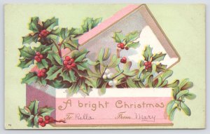 International Art Pub Co~c1898~A Bright Christmas~Holly Berry & Mistletoe Box~PC