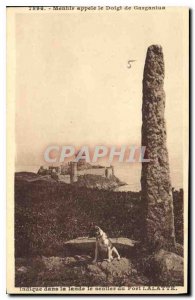 Old Postcard Megalith called the Finger Gargantus indicates the moor trail Fo...