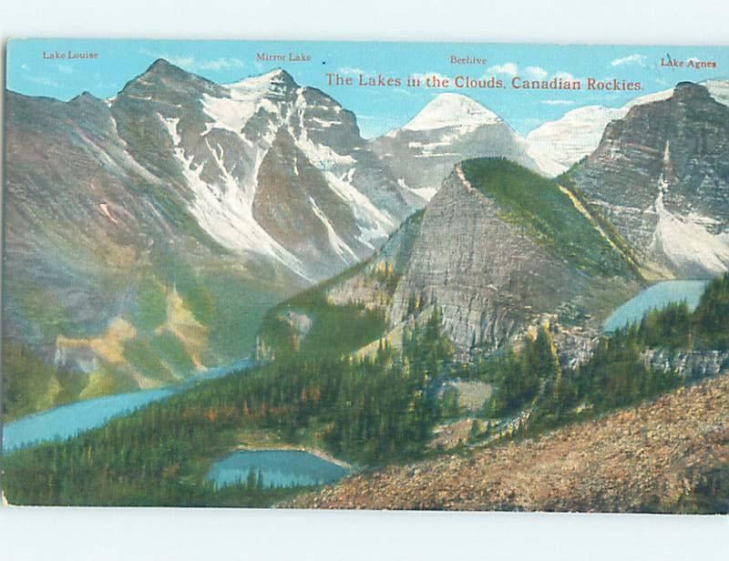 D-back LABELED MOUNTAINS ON POSTCARD Moraine Lake - Banff National Park AB F3698