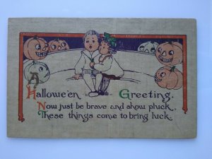 Antique Halloween Postcard Everett Studios Children Goblin Pumpkins Original  