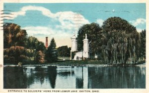 Vintage Postcard 1920's Entrance To Soldiers Home From Lower Lake Dayton Ohio OH