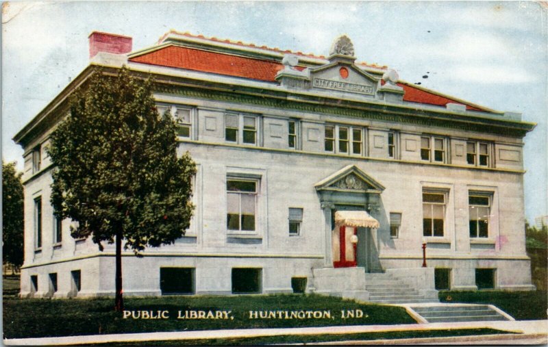 Postcard Indiana Huntington Public Library 1908 S12