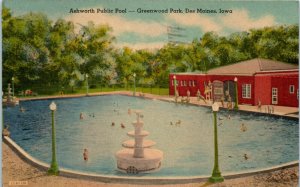 1940s Ashworth Public Pool Greenwood Park Des Moines IA Iowa Postcard