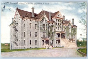 Lawrence Kansas Postcard Girls Dormitory Haskell Institute Exterior 1908 Vintage