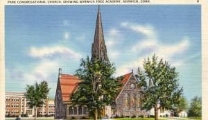 CT - Norwich, Park Congregational Church showing Norwich Free Academy