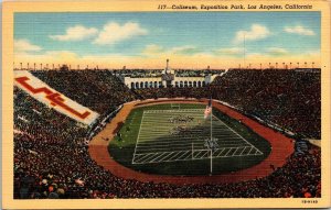 Coliseum Exposition Park Los Angeles Californi Linen Postcard Stadium Football 