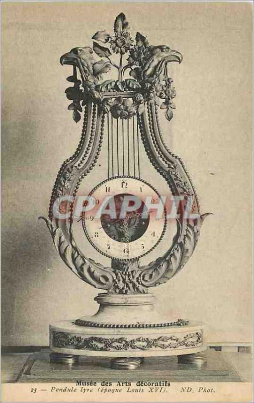 Old Postcard Musee des Arts Decoratifs Lyre Pendulum (Epoque Louis XVi)