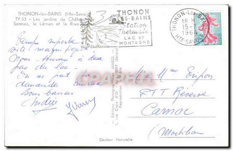 Old Postcard Thonon Les Bains Les Jardins du Chateau de Sonnaz Leman and Shore