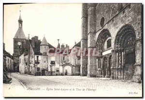 Postcard Avallon Old Church of Saint Lazarus and the Clock Tower