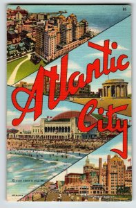 Atlantic City New Jersey Large Letter Linen Postcard Unposted Convention Hall