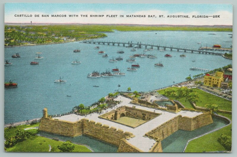 St. Augustine Florida~Matanzas Bay~Shrimp Boat Fleet~Vintage Postcard