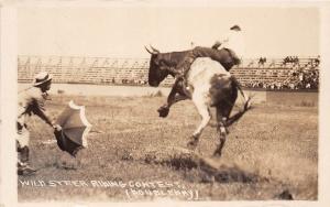 B21/ Rodeo Cowboy Horses Real Photo RPPC Postcard c1920s Wild Steer Riding 6