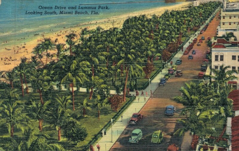 USA Ocean Drive and Lummus Park Looking South Miami Beach Florida 05.70 