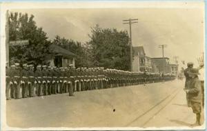 Military - Line Up on Main Street, Graham Hotel    *RPPC