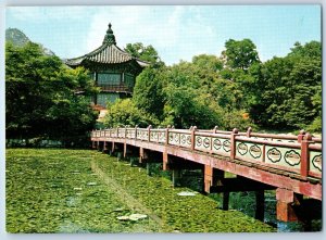 Seoul South Korea Postcard The Kyongbok Palace Bridge and Pond c1950's