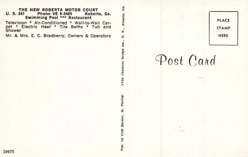 Postcard Roberta Motor Court, Pool, Restaurant in Roberta, Georgia~129634