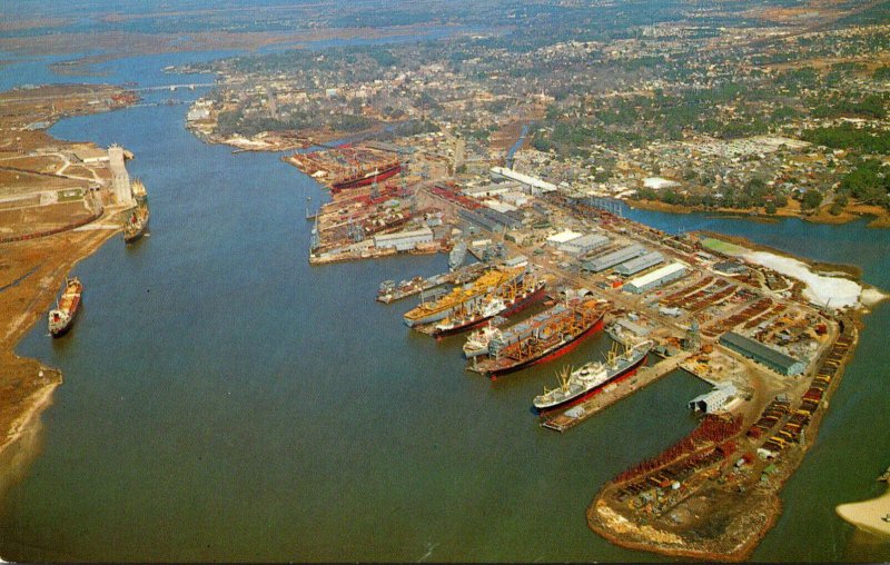 Mississippi Pascagoula Aerial View Of Pascagoula River Showing Ingalls Shipyard