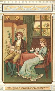 1880s-90s Man & Woman Drinking Tea May Friends Be True Victorian Trade Card