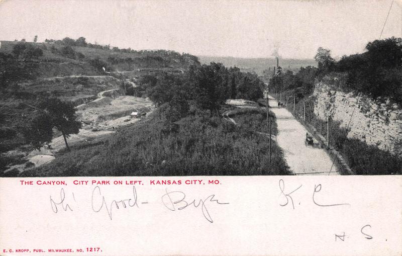 The Canyon, City park on Left, Kansas City, MO., Early Postcard, Unused