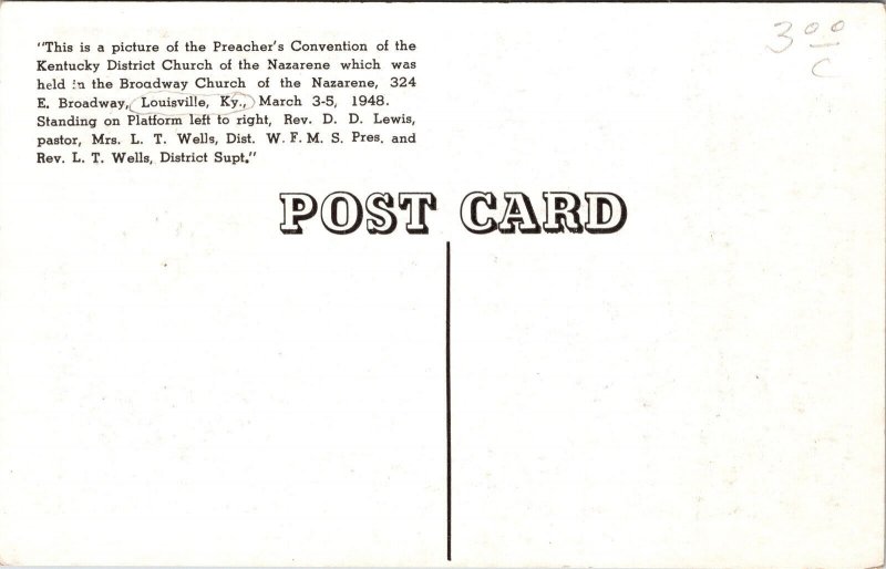 Postcard Louisville Kentucky District Preacher's Convention in Church 1948 V35