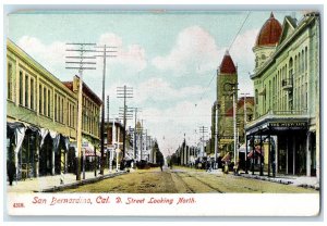 c1910 Street Looking North Store Exterior San Bernardino California CA Postcard 