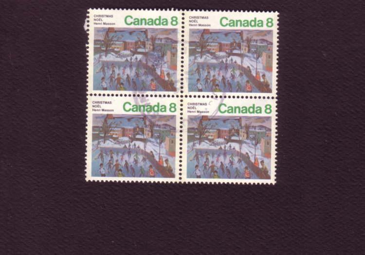 Canada, Used Block of Four, Christmas, 8 Cent, Scott #651, 