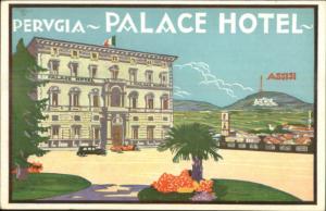 Art Deco Poster Art Hotel Promo Purugia Italy PALACE HOTEL c1920s Postcard