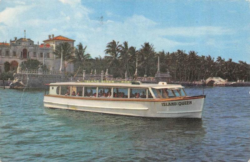 MIAMI, FL Florida   ISLAND QUEEN SIGHTSEEING BOAT~Deering Estate  1951 Postcard