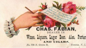 1880's Wine, Lager, Beer, Cigars, Trenton Chas. Fabian Victorian Trade Card P48 