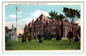 UTICA, NY ~ MASONIC HOME  Main Building & CHAPEL c1920s  Oneida County Postcard