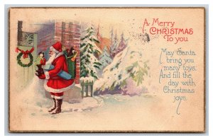 Santa Claus Sack of Toys Street Scene Merry Christmas 1926 DB Postcard P25