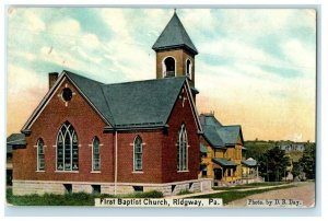 c1910's First Baptist Church Ridgway Pennsylvania PA Posted Antique Postcard 